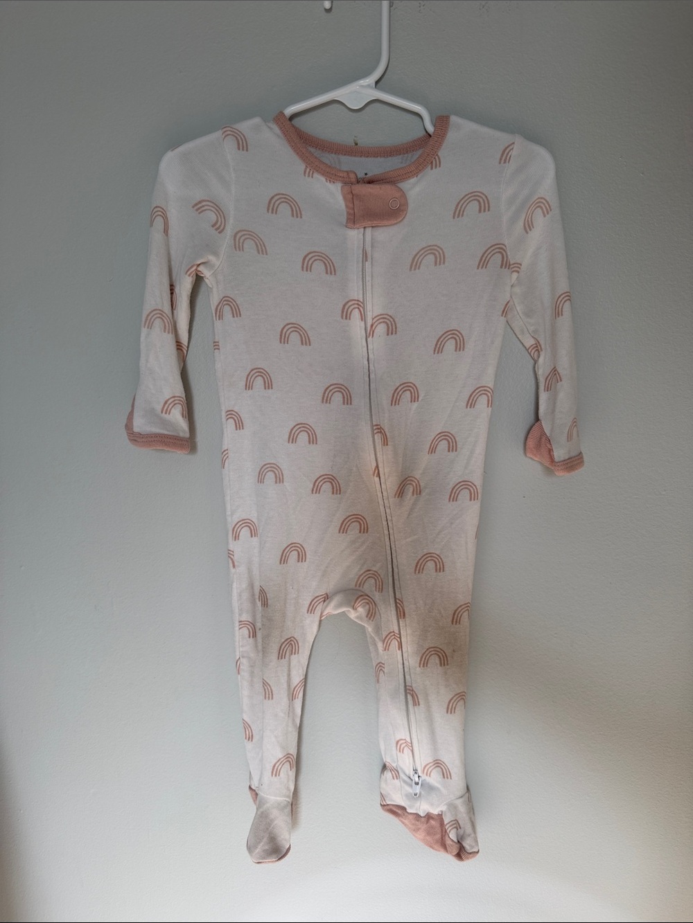 Baby Neutral Rainbow One-Piece Footed Pajamas - Pink Accents